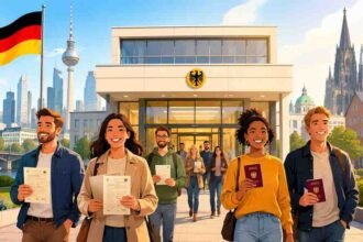 Person meldet ihren Wohnsitz beim Bürgeramt in Deutschland an