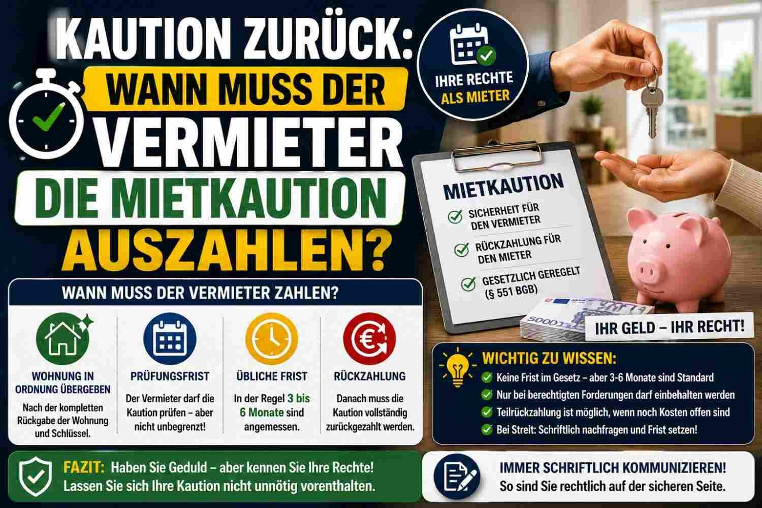 Kaution zurück: Wann muss der Vermieter die Mietkaution auszahlen?
